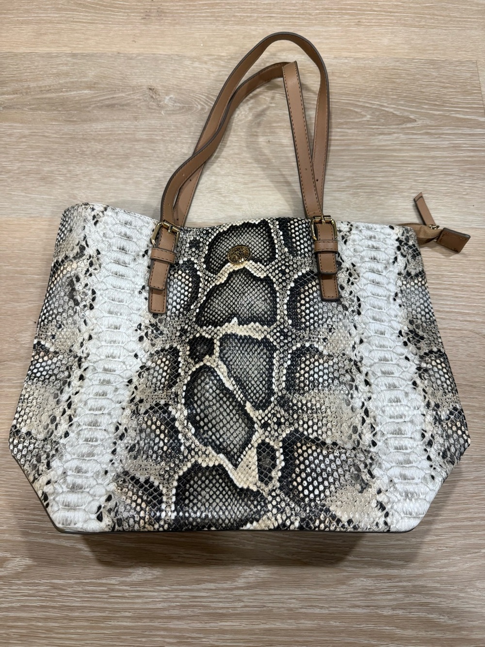 Anne Klein Snake Print Tote with Tan Straps